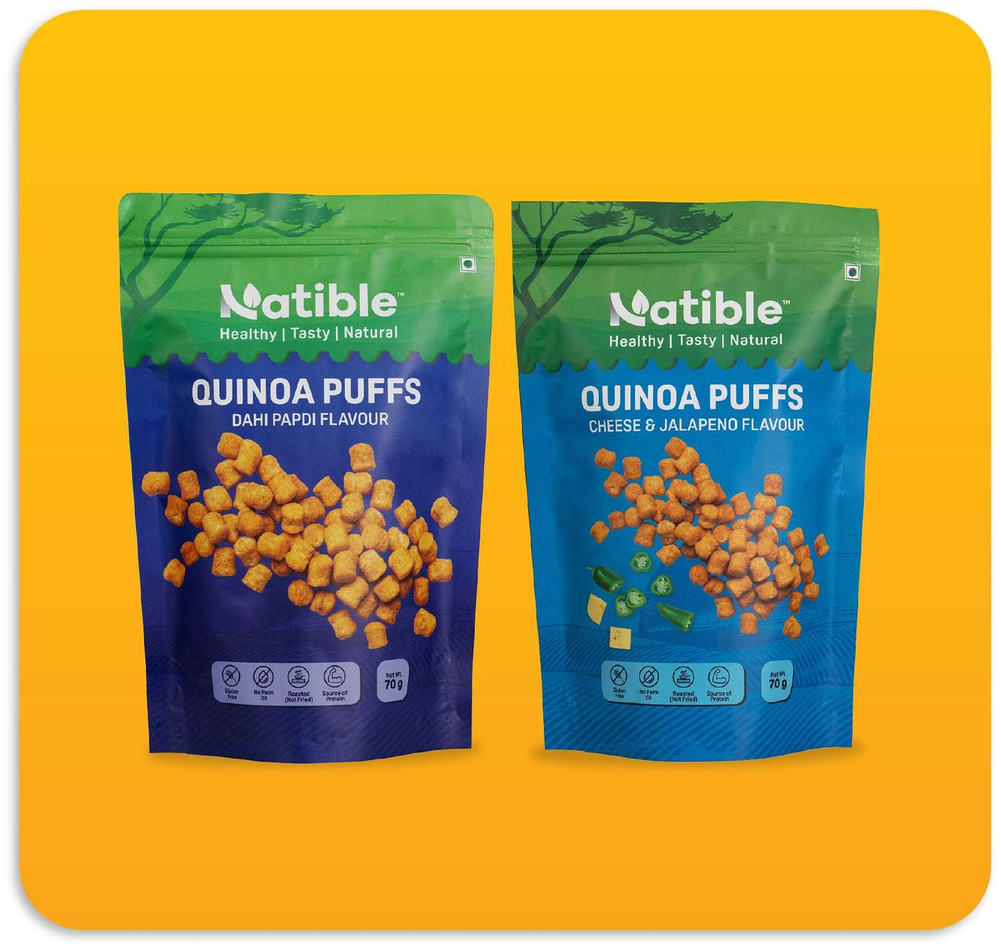 Roasted Quinoa Puffs Pack of 2 (Dahi Papdi + Cheese Jalapeno)