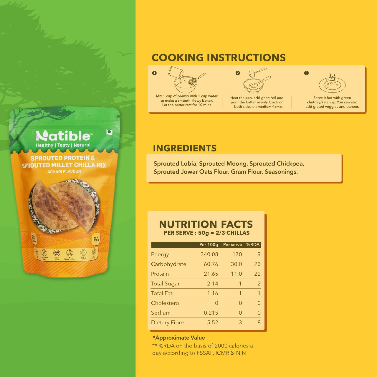 Sprouted Protein and Sprouted Millet Chilla Mix - Achari Flavor