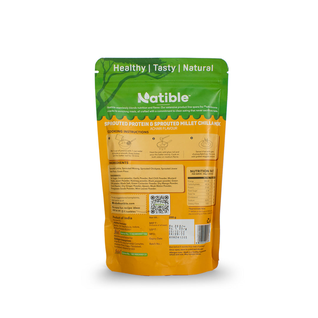 Sprouted Protein and Sprouted Millet Chilla Mix - Achari Flavor