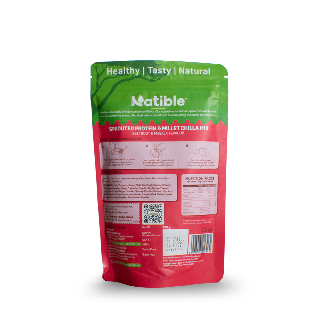 Sprouted Protein and Millet Chilla Mix - Beetroot & Masala Flavor