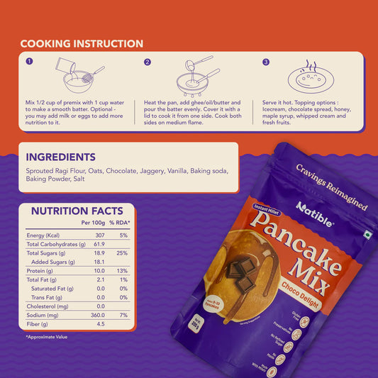 Natible Instant Millet Pancake Mix - Choco Delight (Pack of 2, 400 gms)