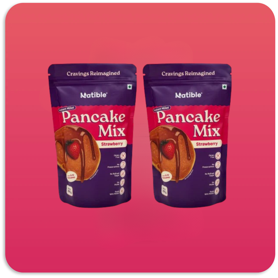 Natible Instant Millet Pancake Mix - Strawberry Flavour (Pack of 2, 400 gms)