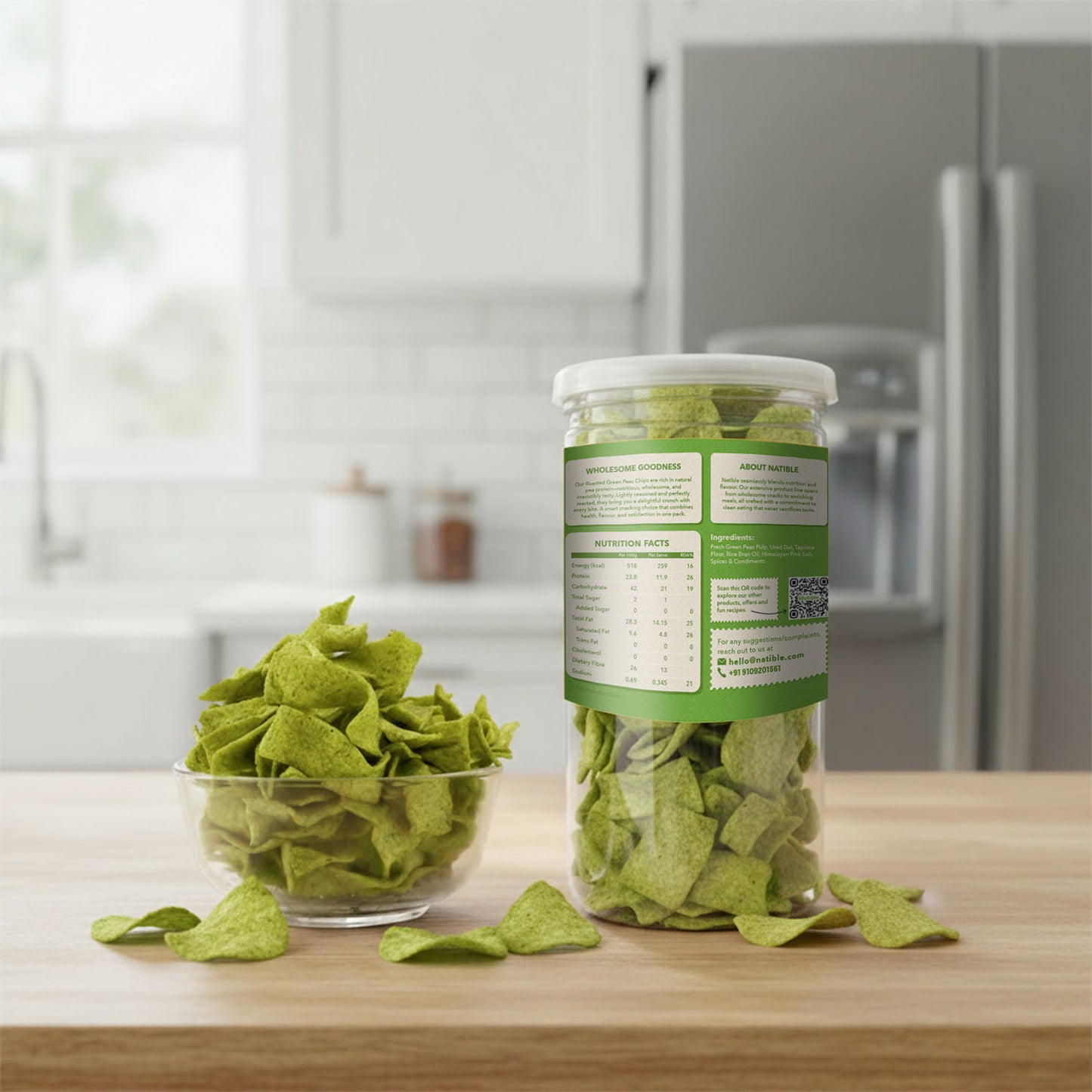 Natible Roasted Green Pea Chips (Pack of 2, 280 gms)
