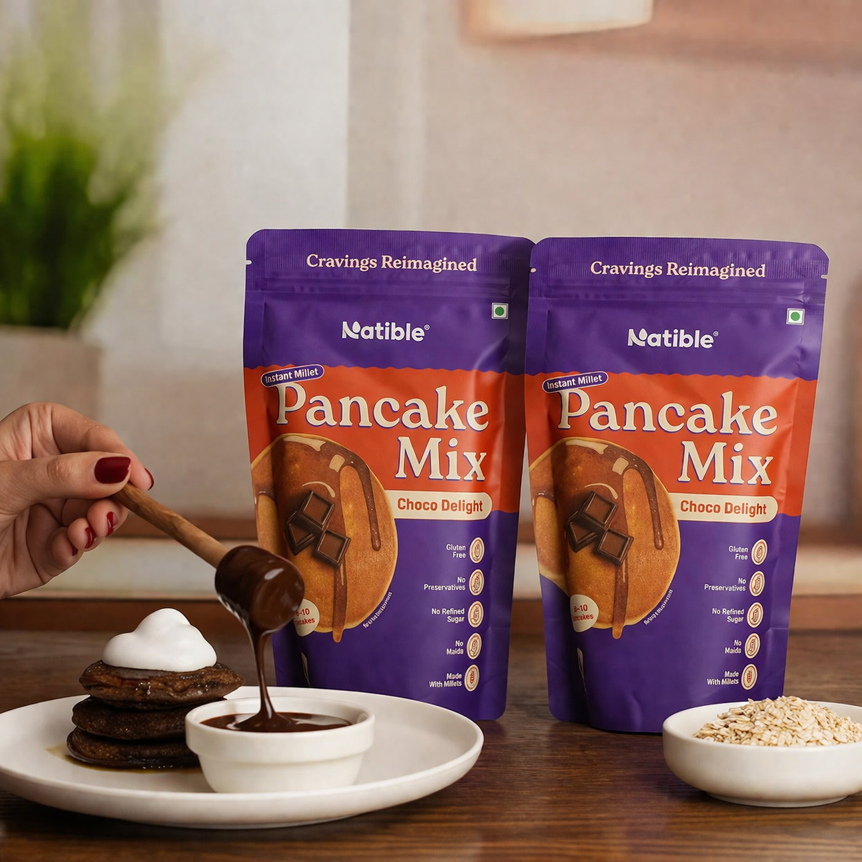 Natible Instant Millet Pancake Mix - Choco Delight (Pack of 2, 400 gms)