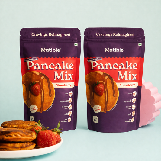 Natible Instant Millet Pancake Mix - Strawberry Flavour (Pack of 2, 400 gms)