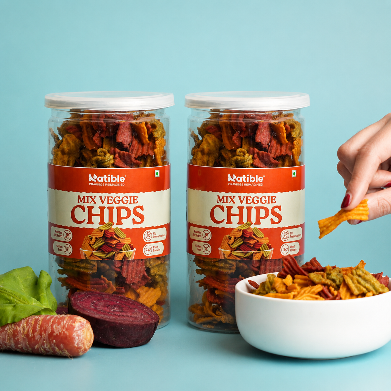 Natible Roasted Mix Veggie Chips (Pack of 2, 280 gms)