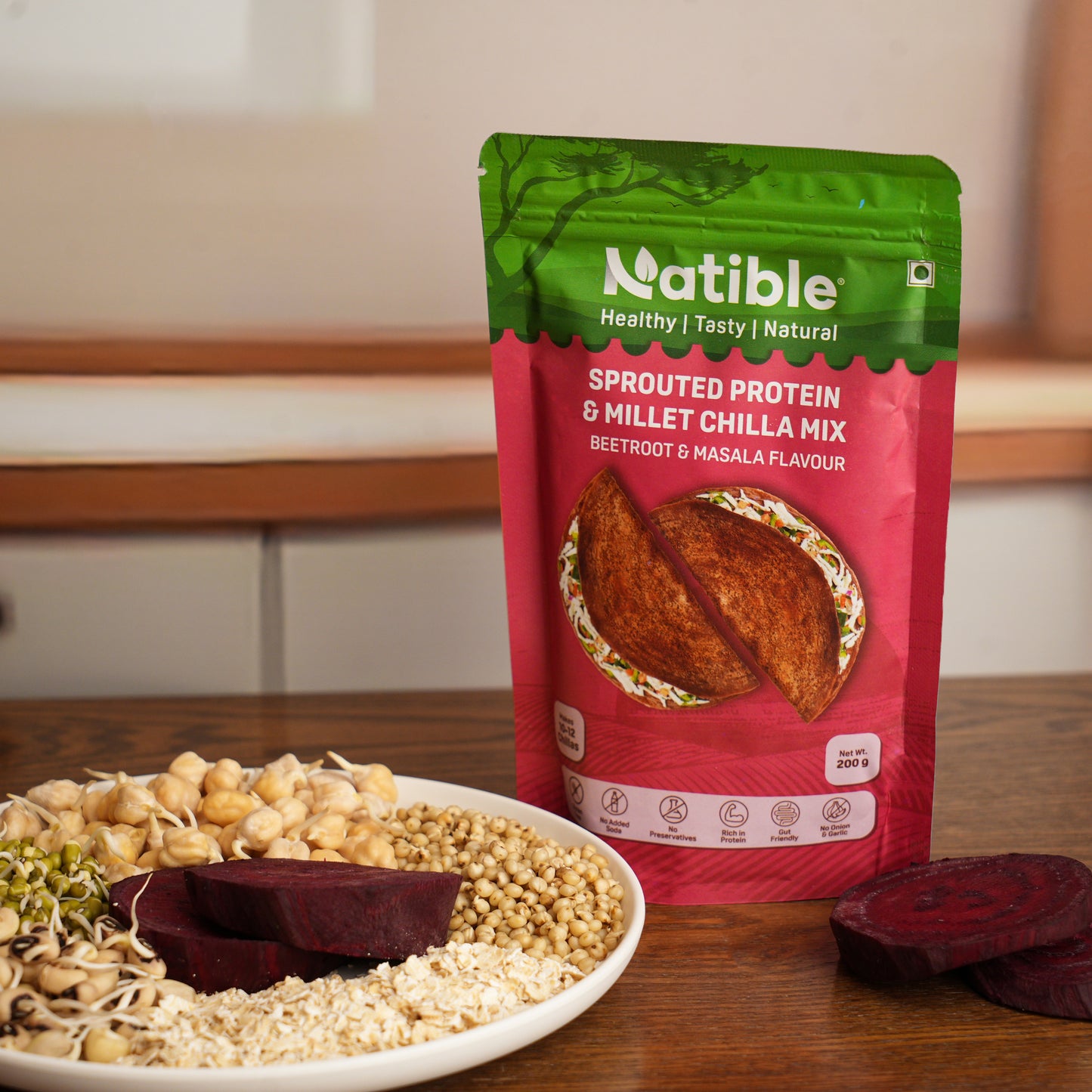 Sprouted Protein and Millet Chilla Mix - Beetroot & Masala Flavor (200 gms)