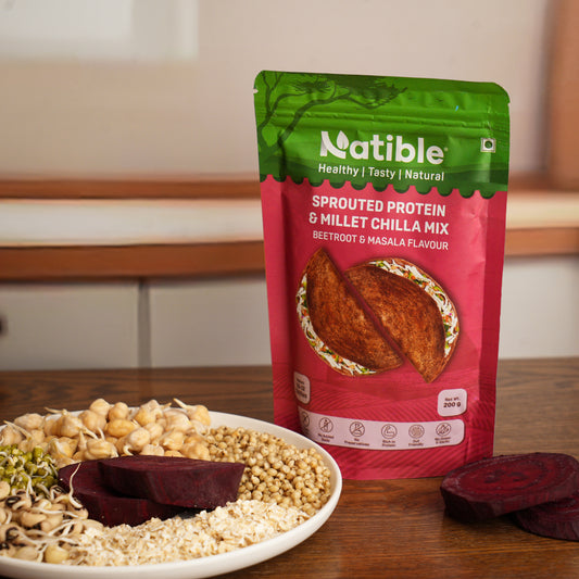 Sprouted Protein and Millet Chilla Mix - Beetroot & Masala Flavor - 200 gms