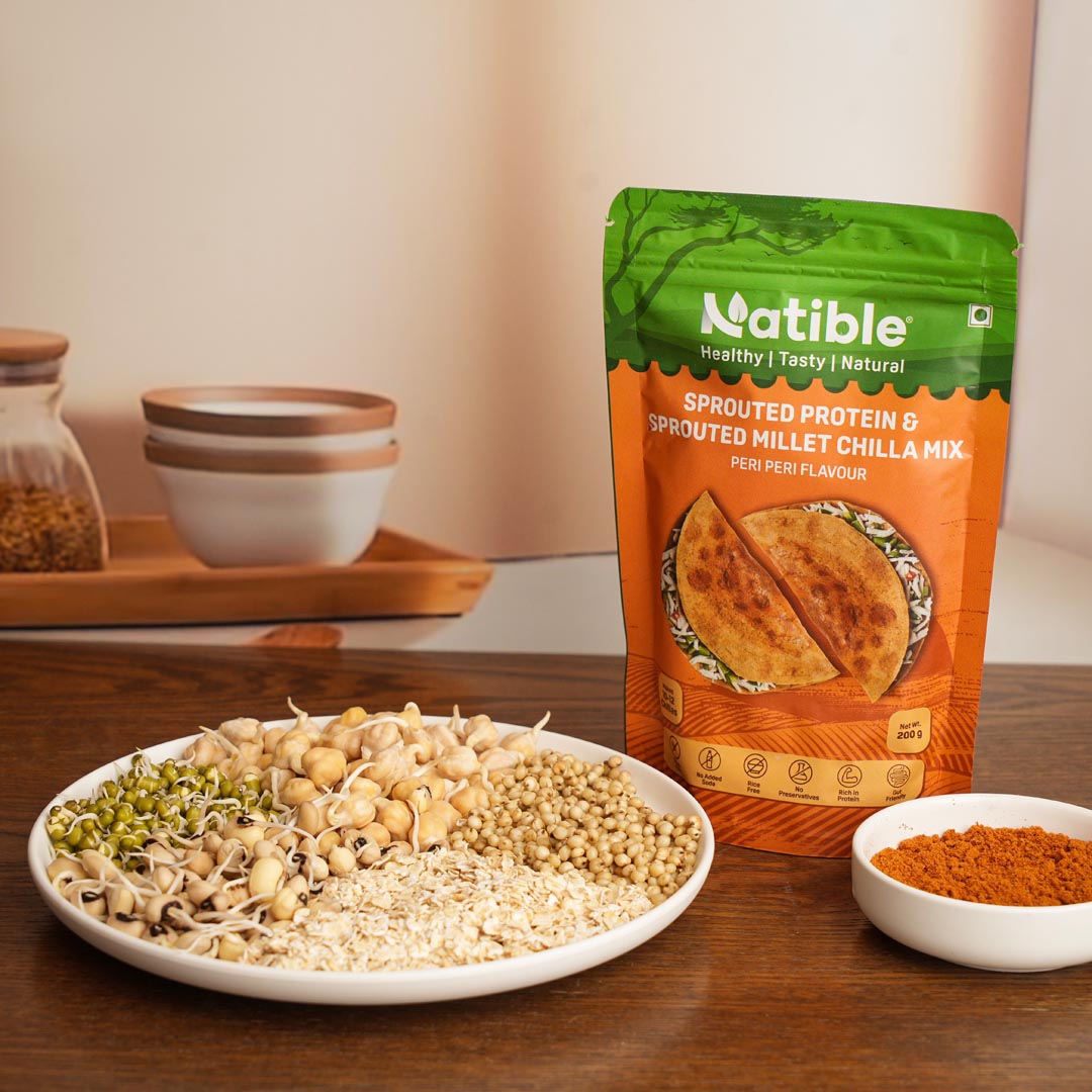 Sprouted Protein and Sprouted Millet Chilla Mix - Peri Peri Flavor 200 gms per packet