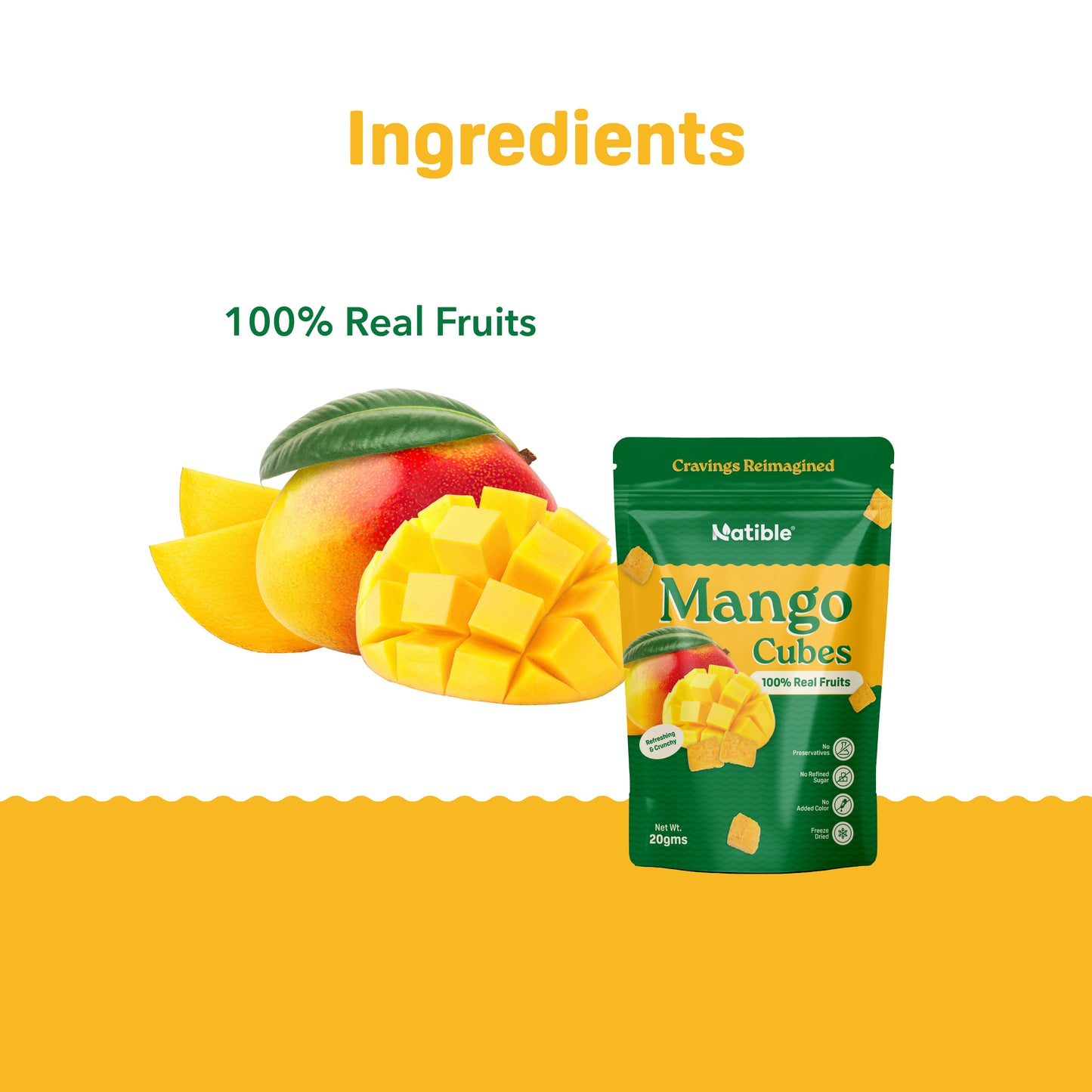 Natible Mango Freeze Dried Cubes ( Pack of 2 , 40gm)