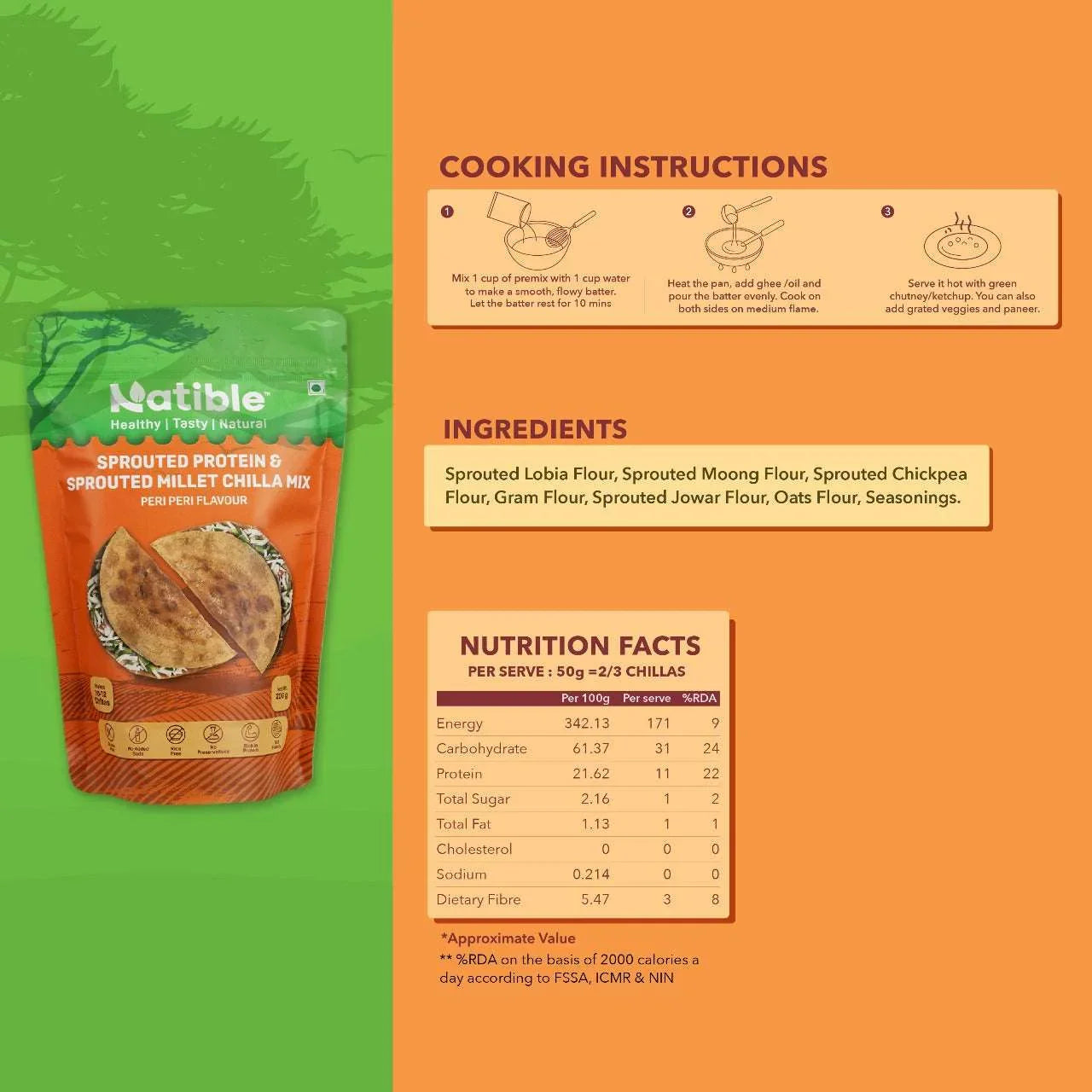 Sprouted Protein and Sprouted Millet Chilla Mix - Peri Peri Flavor