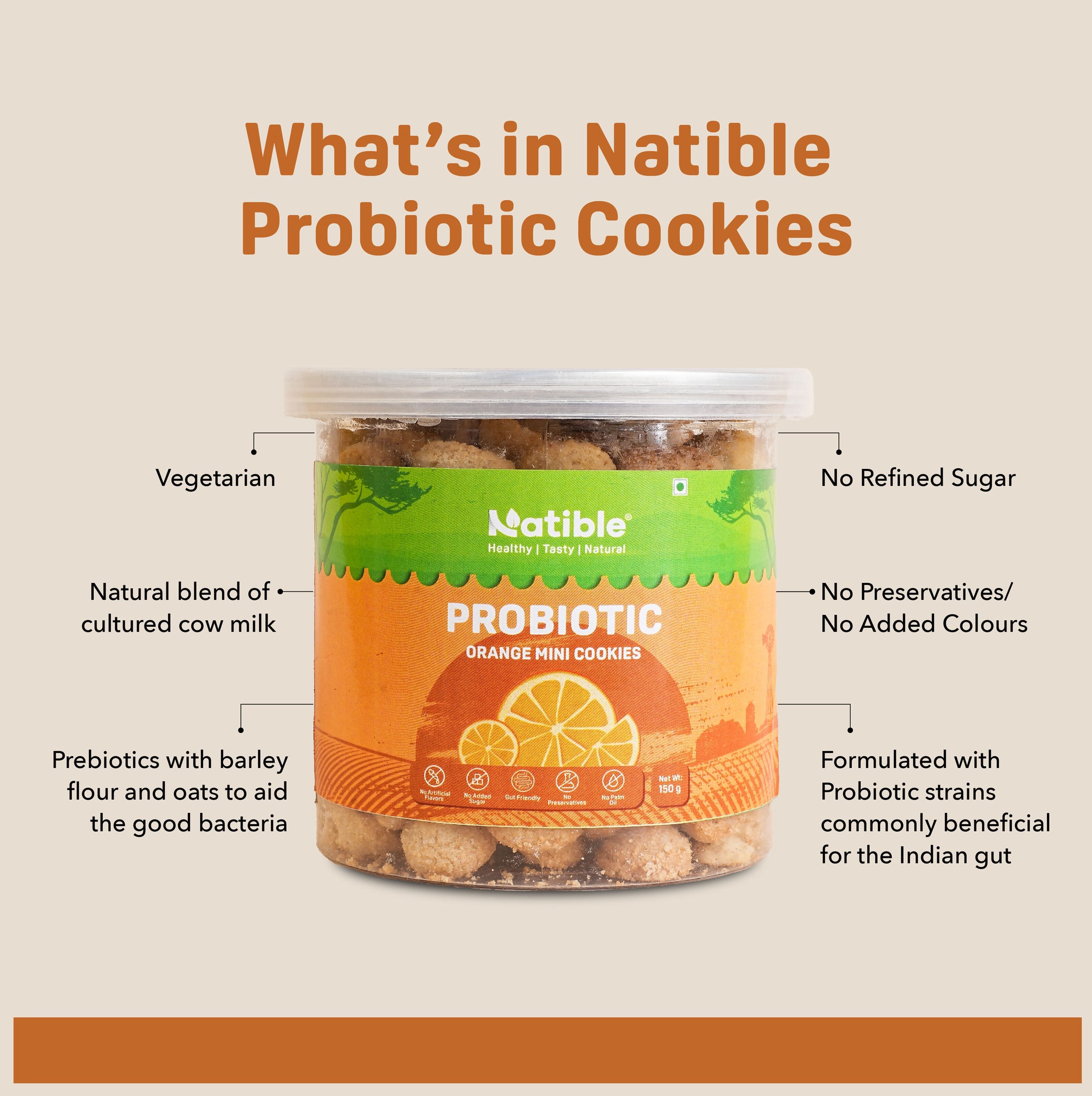 Natible Probiotic Orange Mini Cookies