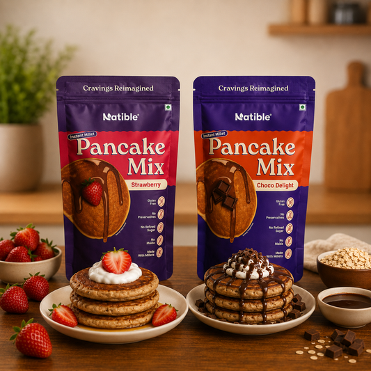 Natible Instant Millet Pancake Mix - Choco Delight & Strawberry ( Pack of 2 ,400 gms)