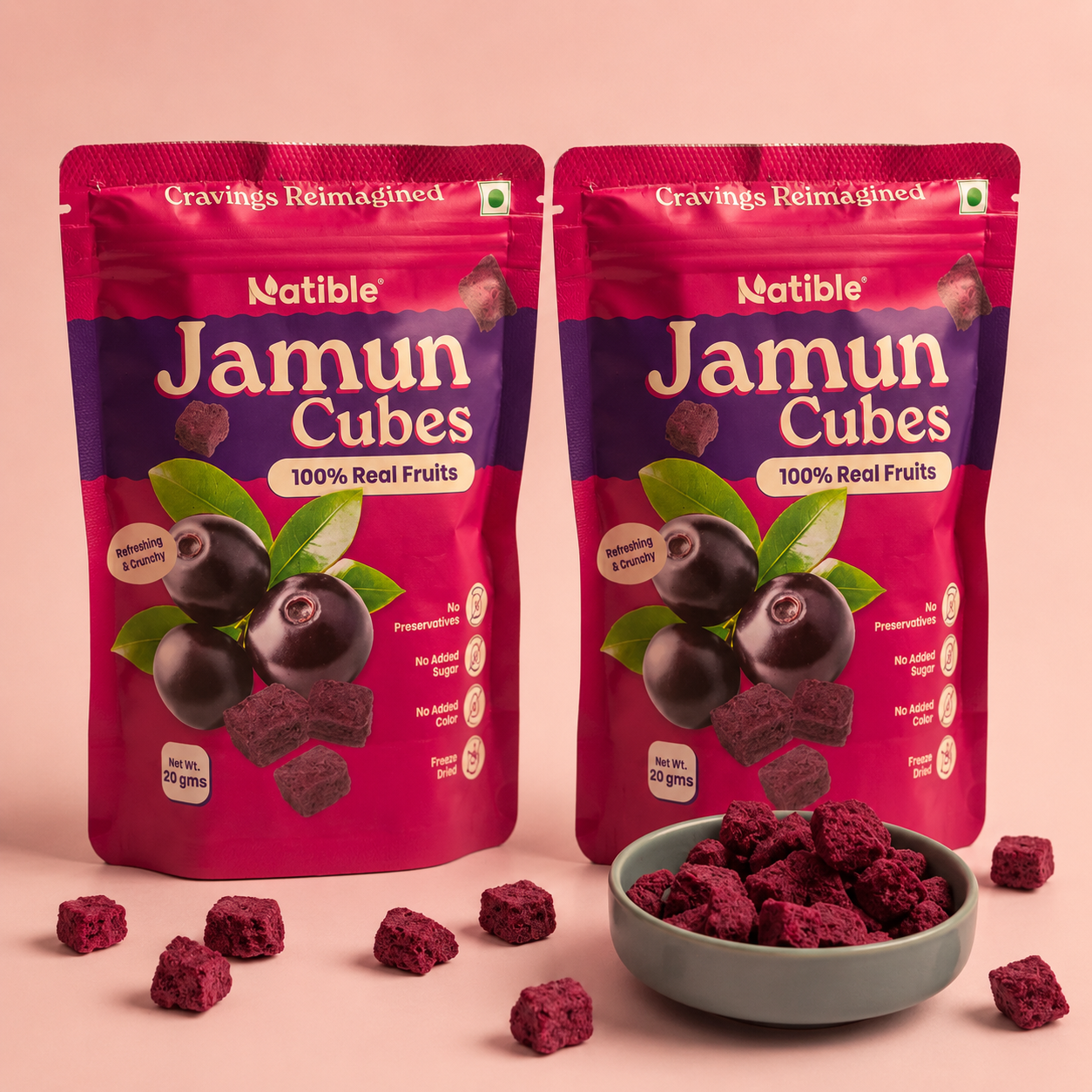 Natible Jamun Freeze Dried Cubes ( Pack of 2 , 40gm)