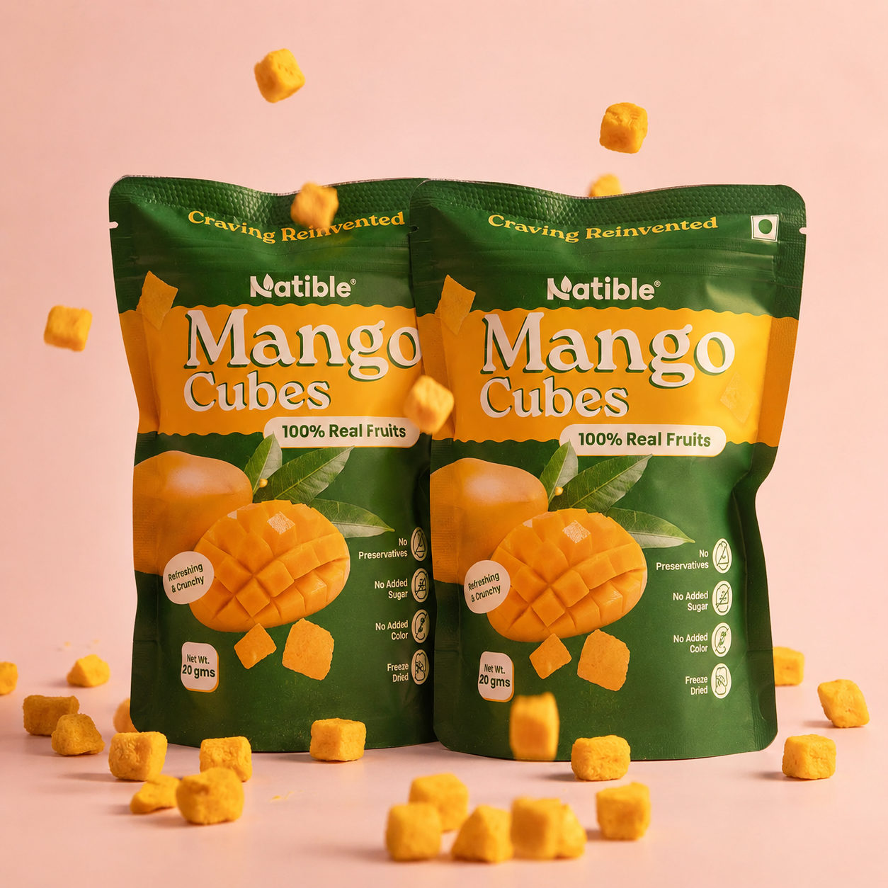 Natible Mango Freeze Dried Cubes ( Pack of 2 , 40gm)