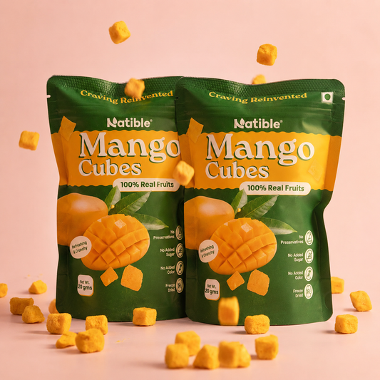 Natible Mango Freeze Dried Cubes ( Pack of 2 , 40gm)