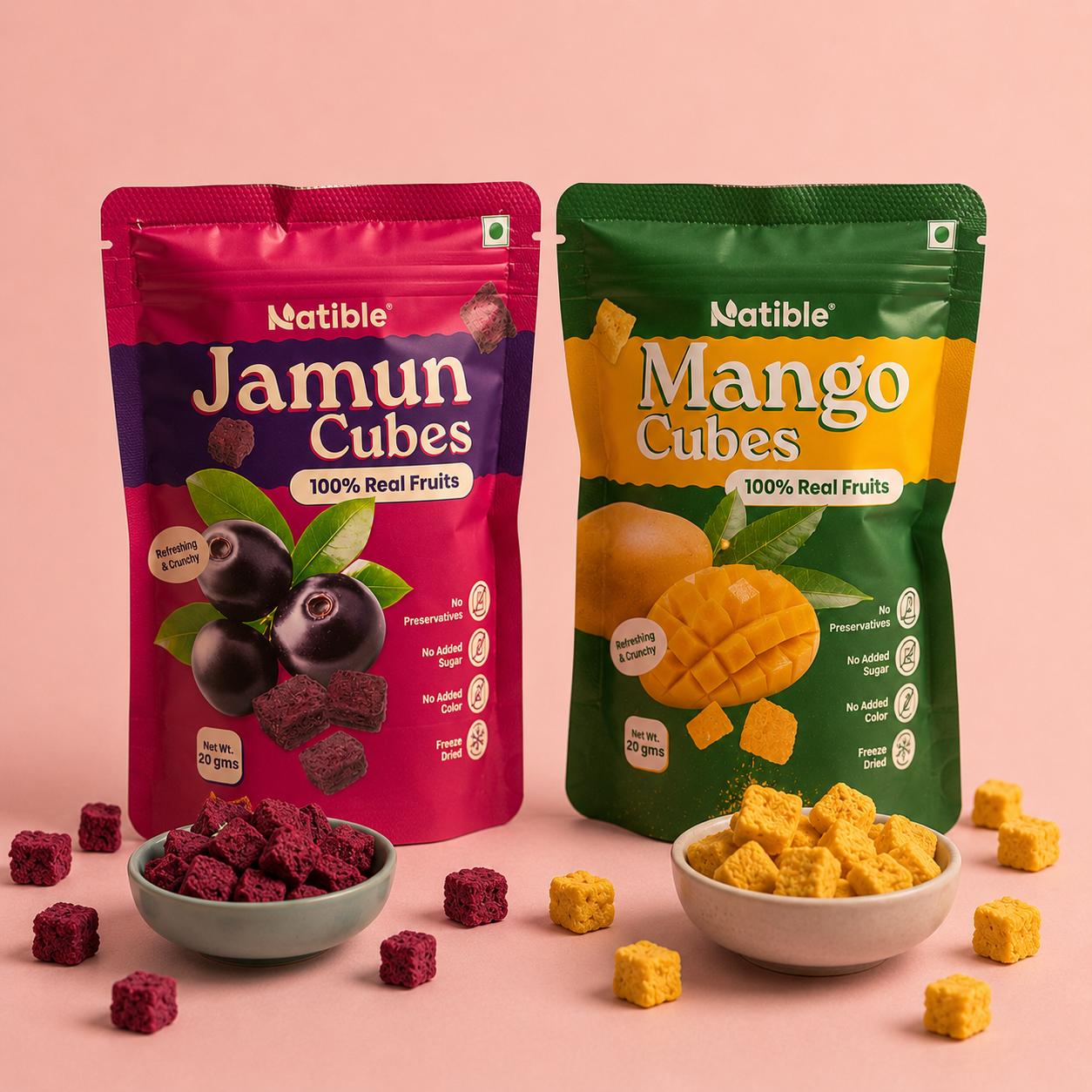 Natible Jamun & Mango Freeze Dried Cubes ( Pack of 2 , 40gm)