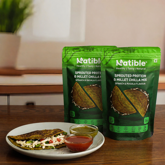 Sprouted Protein and Millet Chilla Mix Combo- Spinach & Masala Flavor - 200 gms