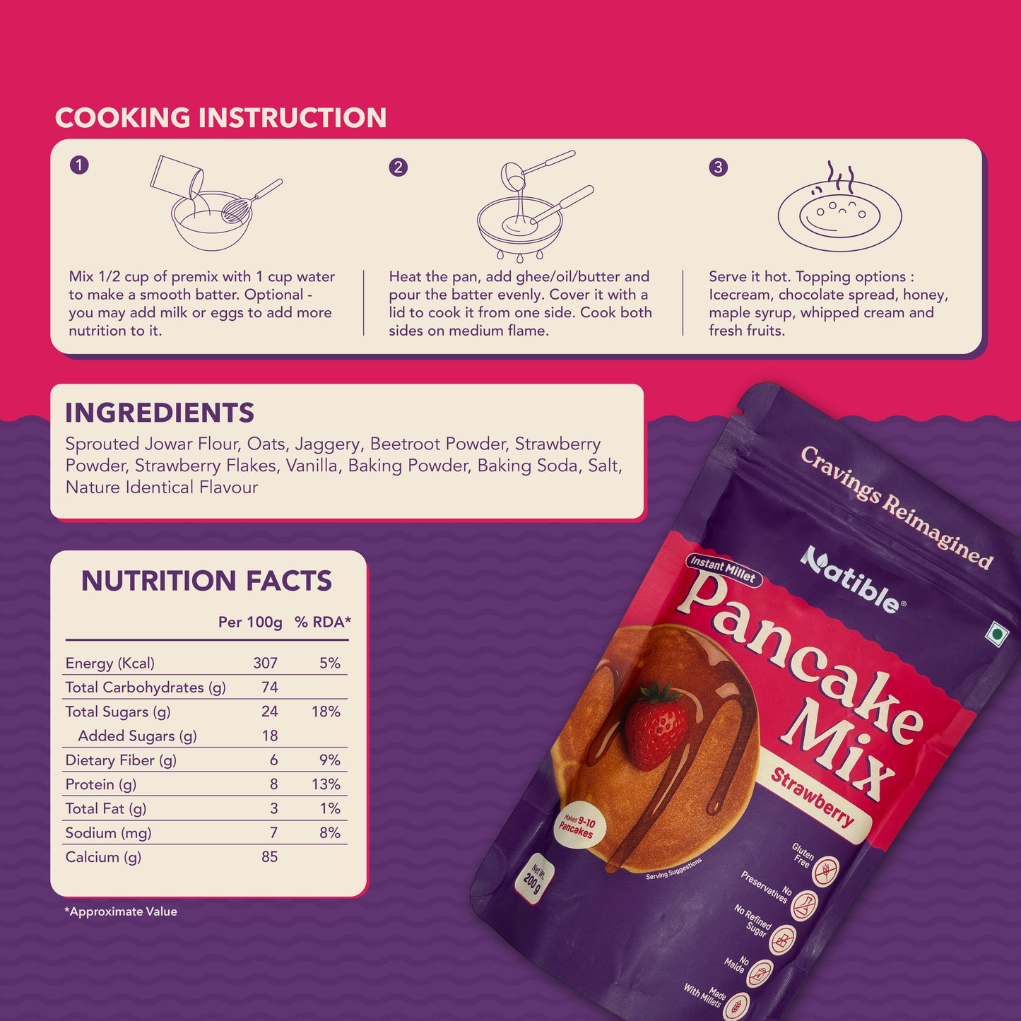 Instant Millet Pancake Mix-Strawberry