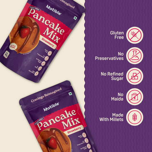 Natible Instant Millet Pancake Mix - Choco Delight & Strawberry ( Pack of 2 ,400 gms)